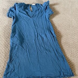 Stark X Textured V-Neck Midi Dress Ruffled Sleeve in Blue B32